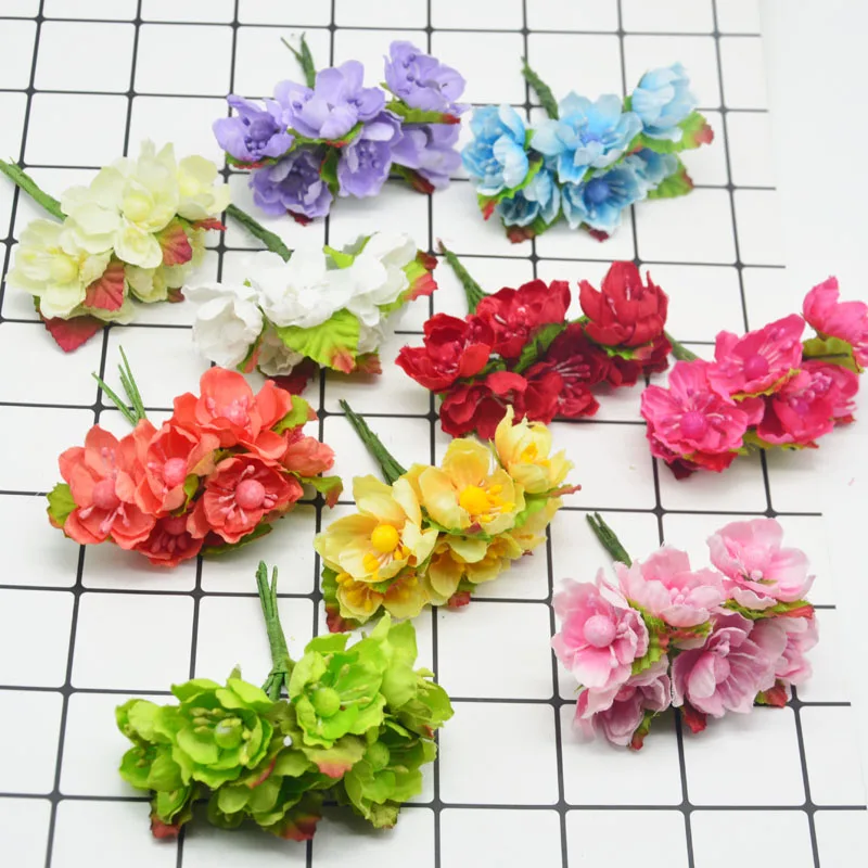 

6pcs Mini Silk Artificial Flowers Bouquet blossom Scrapbooking Fake Flower Stamen Wedding Party Decoration DIY Handmade wreath