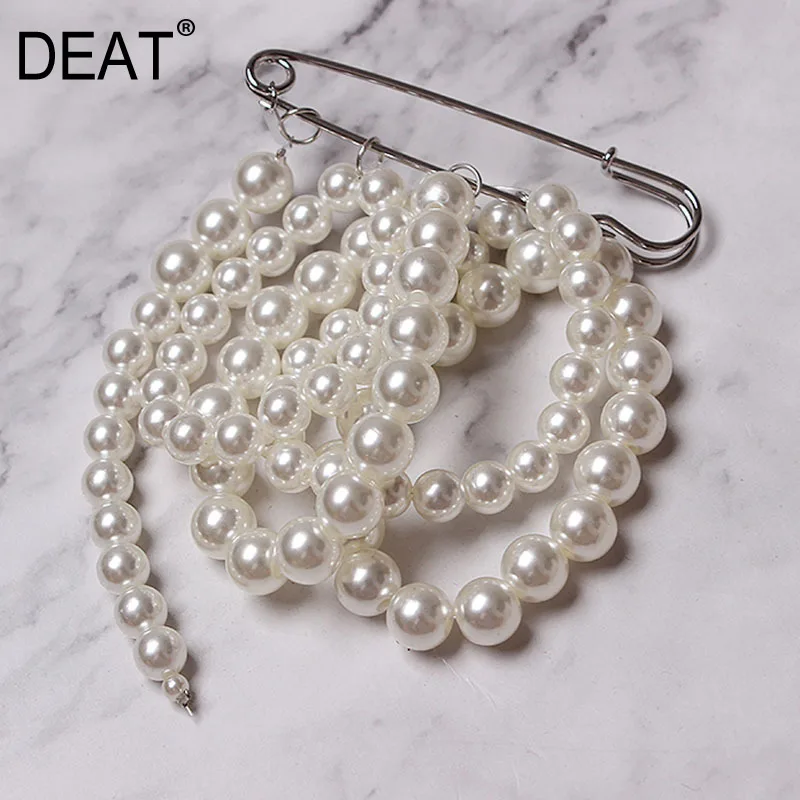 

[DEAT] 2019 Autumn Winter Woman New Listing Temperament Solid Color Pik Stitch Imitation Round Pearl Long Brooch Decoration LD67