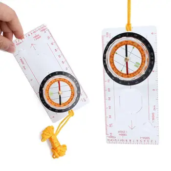 

Camping Compass Ruler Magnifier Multifunction Pointer Compasses Hiking Protractor For Mapping Plotting With Neck Lanyard Rope