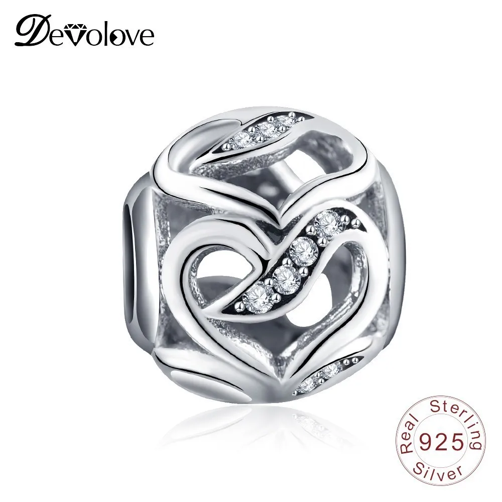 Devolove Аутентичные 925 пробы серебро сердце любовь бусины AAA CZ талисманы Fit PandoraBracelet и ожерелья для мужчин ювелирные изделия дропшиппинг