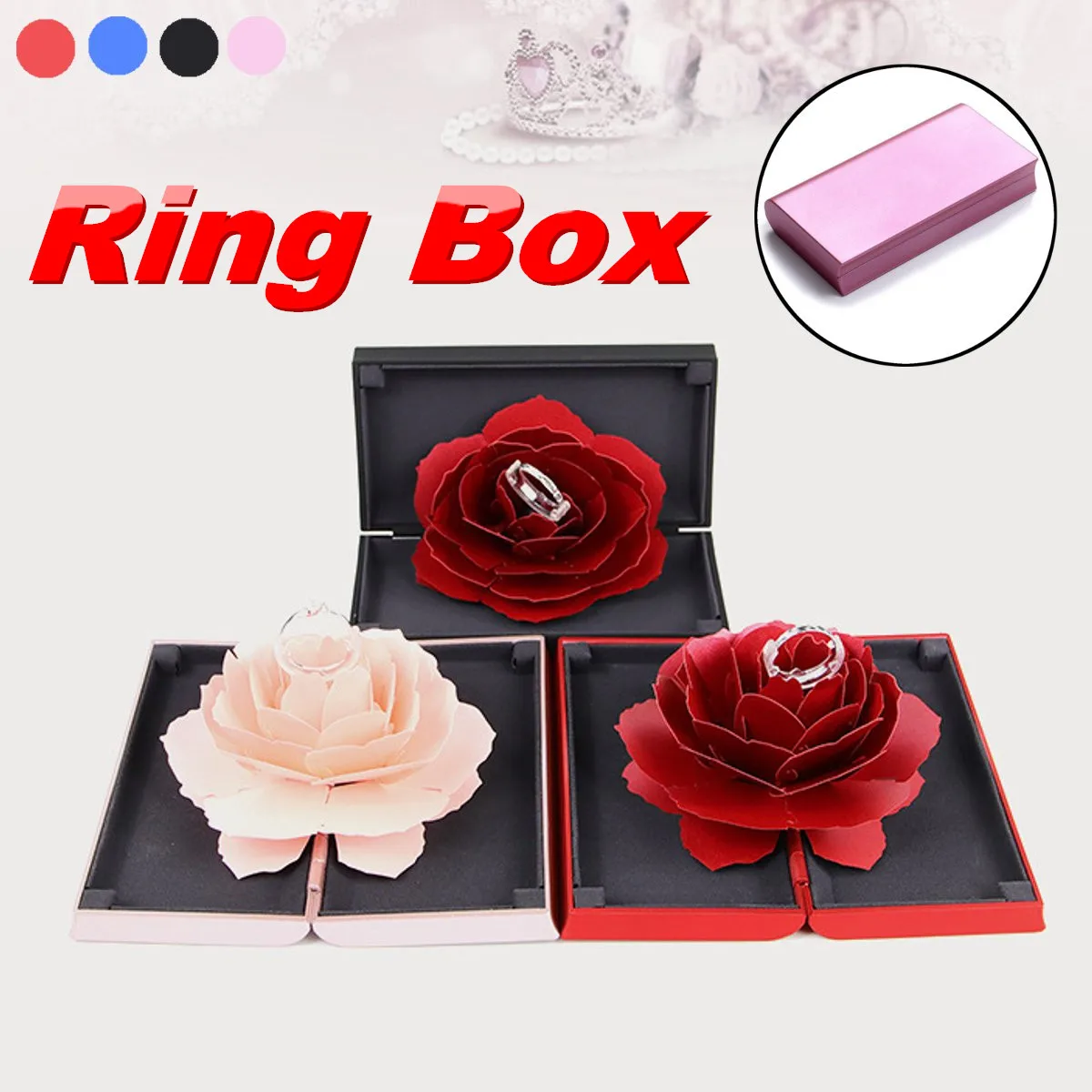 Folding Rotating Rose Ring Box for Fashion Jewelry Display Box Birthday