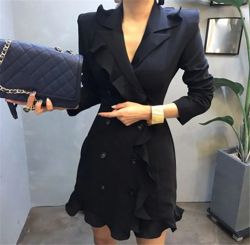 Women Fashion Sexy Blazer Dress Long Women Solid Blazer Single Breasted Female Ruffle Blazer Women Fashion Sexy Blazer Dress Long Women Solid Blazer Single Breasted Female Ruffle Blazer