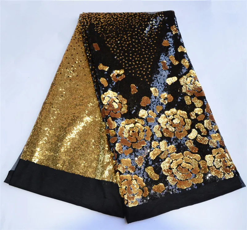 

Luxury design sequins gold African tulle lace fabric high quality wholesale french net lace fabric for wedding dresses JLN88