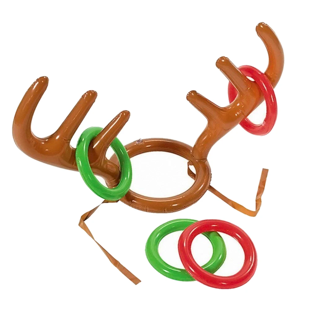 

Christmas Party Toss Game Inflatable Reindeer Antler Hat with Rings Family Kids Office Xmas Fun Games