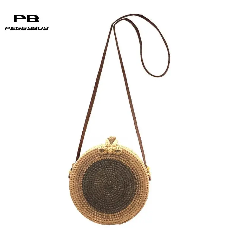 

Vintage Handmade Crossbody Round Beach Bags Women Circle Rattan Handbags