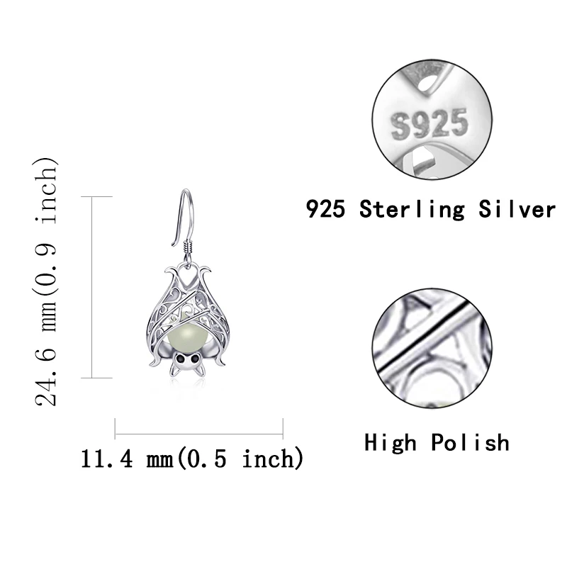 Strollgirl 100% 925 Sterling Silver Earrings Bat Animal Growing Drop Earrings for Women Fashion jew