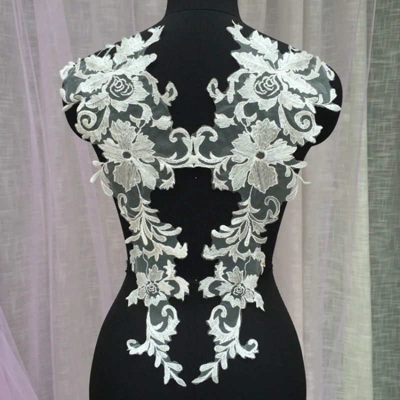 

Exquisite Chinese Style Embroidery Tulle Lace Flower Piece DIY Wedding Dress Stage Clothing Model Show Accessories Decoration