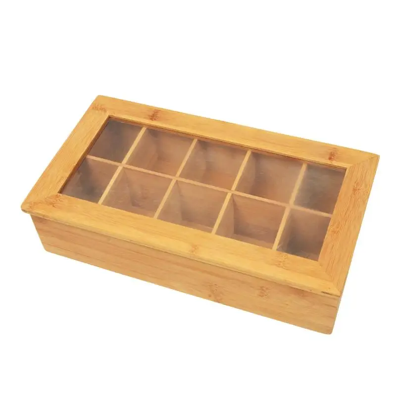 Бамбуковая система коробка для чая коробка для хранения ювелирных изделий 10 отсеков бытовые мелкие предметы ожерелье контейнер с прозрачным окном