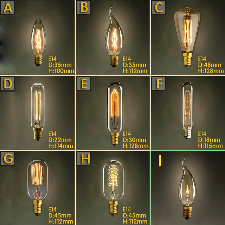 Винтаж Ретро E14 Edison спираль лампы накаливания колба лампы накаливания для подвесные светильники Гостиная Спальня 220 Новинка светильник