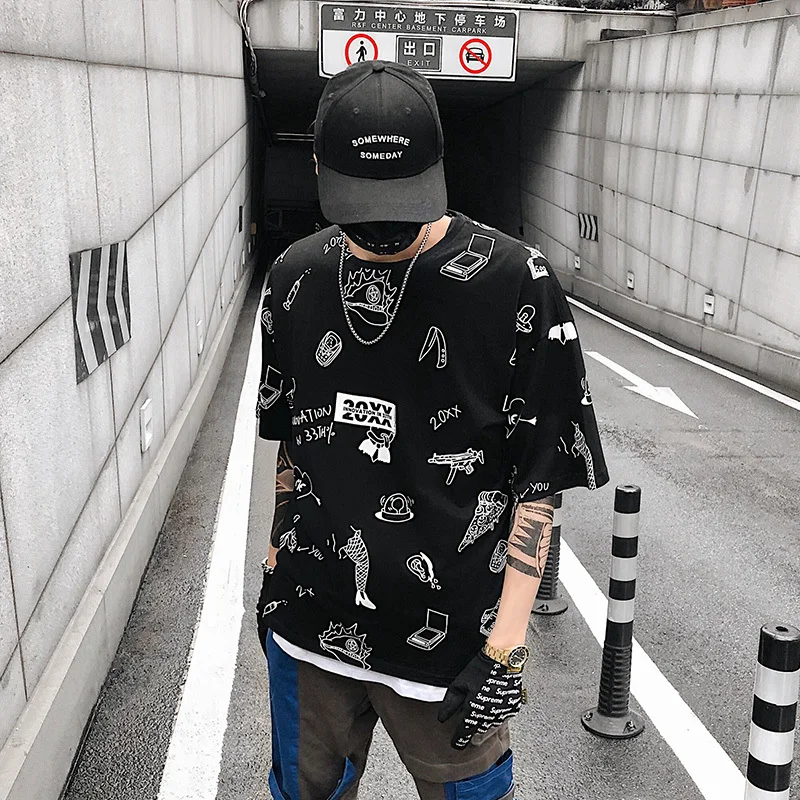 

Summer short-sleeved t-shirt men and women couple shirt 2019 new loose ins tide brand men's t-shirt cotton clothes tide