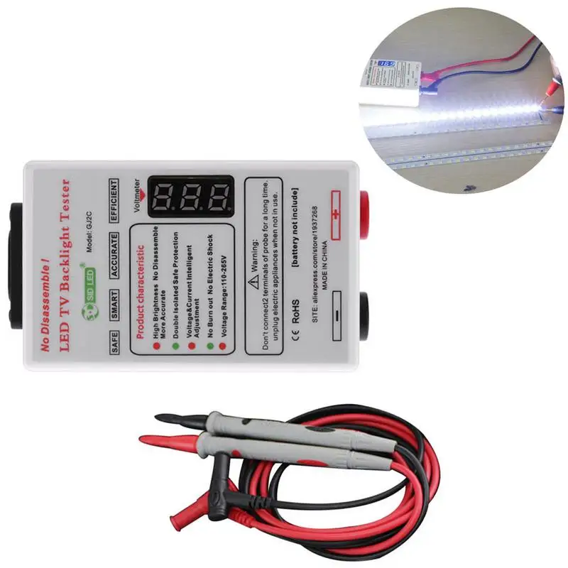

Portable tester for testing LED TV backlight, strip light, lamp bead, etc. Come with a pair of test probe #40