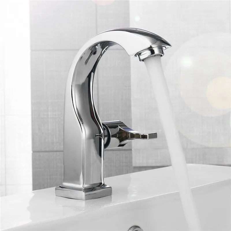 Xueqin Chrome Deck Mount Single Handle Bathroom Basin Faucets Kitchen Single Hole Bath Tap Mixer Tap Cold And Hot Water Tap