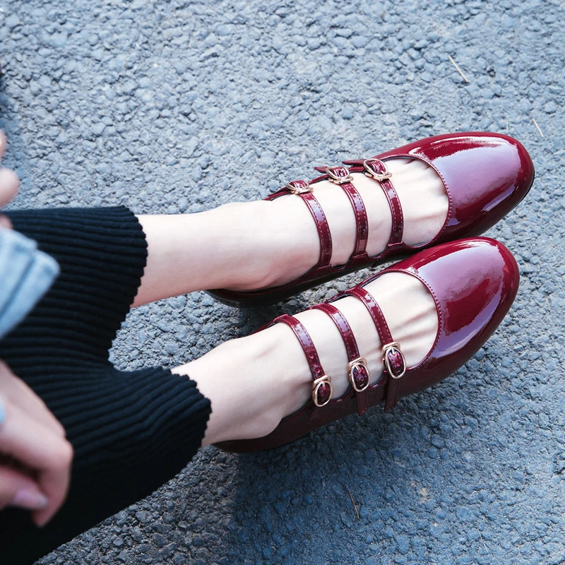 

2018 Hot Summer Spring Shoes Woman Pumps Med Square Heels Round Toe Bukle Strap Mary Janes Pumps Party Office Tipe Shoes Woman