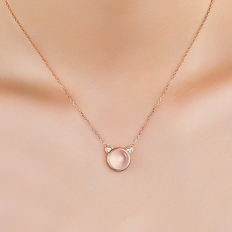 

Korean Natural Rose Gold Crystal Clavicle Chain Necklace 925 Sterling Silver Necklace for Birthday Opal Colar Bijoux En Argent