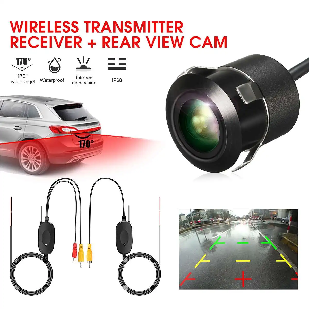 

2.4GHz 1.5M Car Wireless Rear View Camera RCA Video Transmitter & Receiver Kit for Auto Truck Rearview Backup Camera Monitor