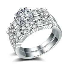 

Huitan Fashion 2PC Wedding Ring Set with Princess Cut Cubic Zirconia Luxury Engagement Wedding Rings for Women Valentines Gift