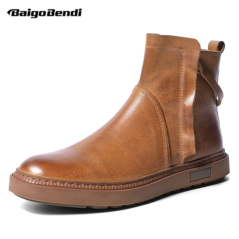 

Retro Boots Men Real Leather Chelsea Boots Fashion Designer Boots Casual Winer Shoes
