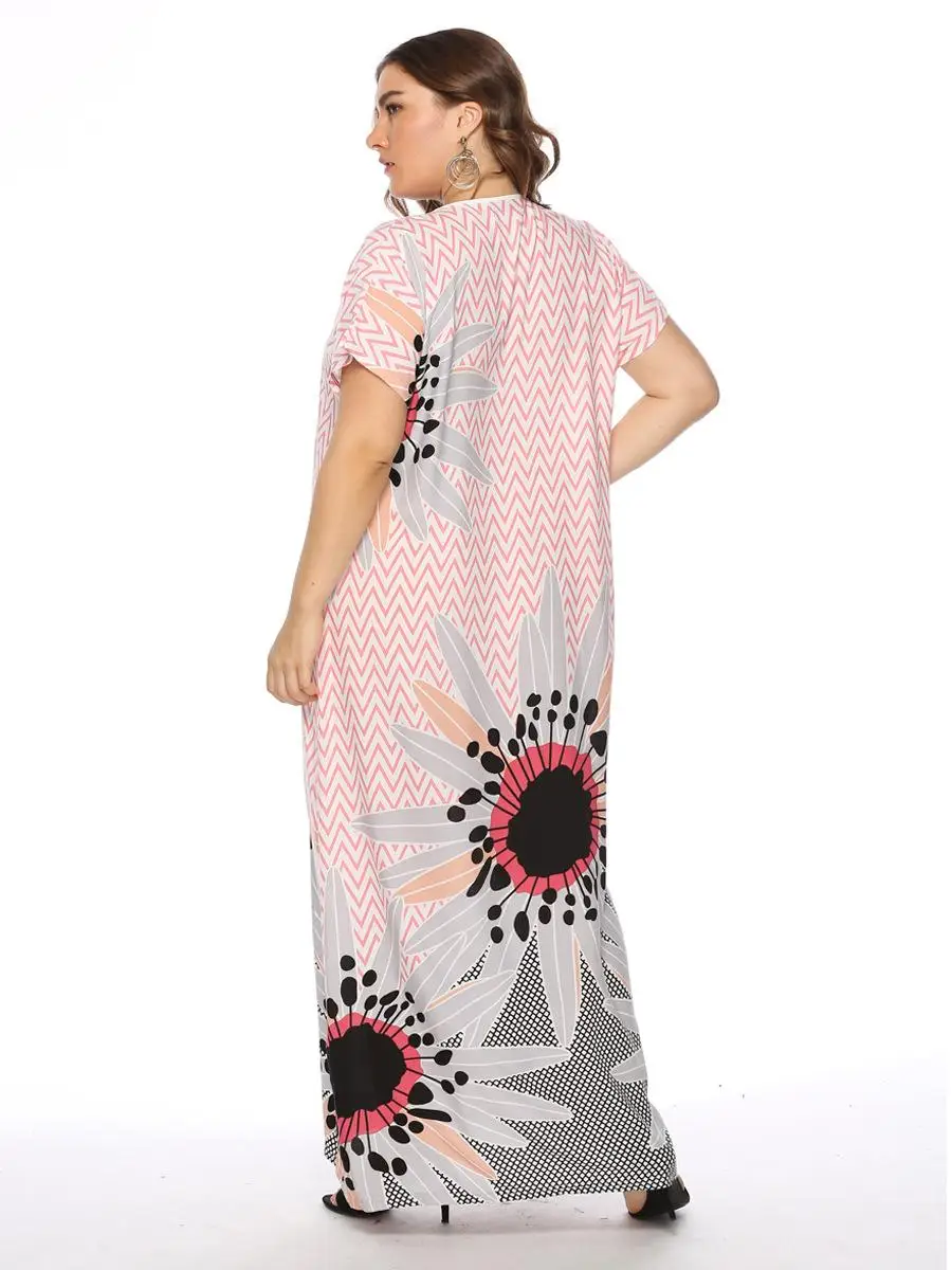 Бохо кафтан мусульманская абайя для женщин цветочный принт кафтан летнее платье свободное повседневное Цельнокройное платье исламский арабский короткий рукав халат o-образный вырез