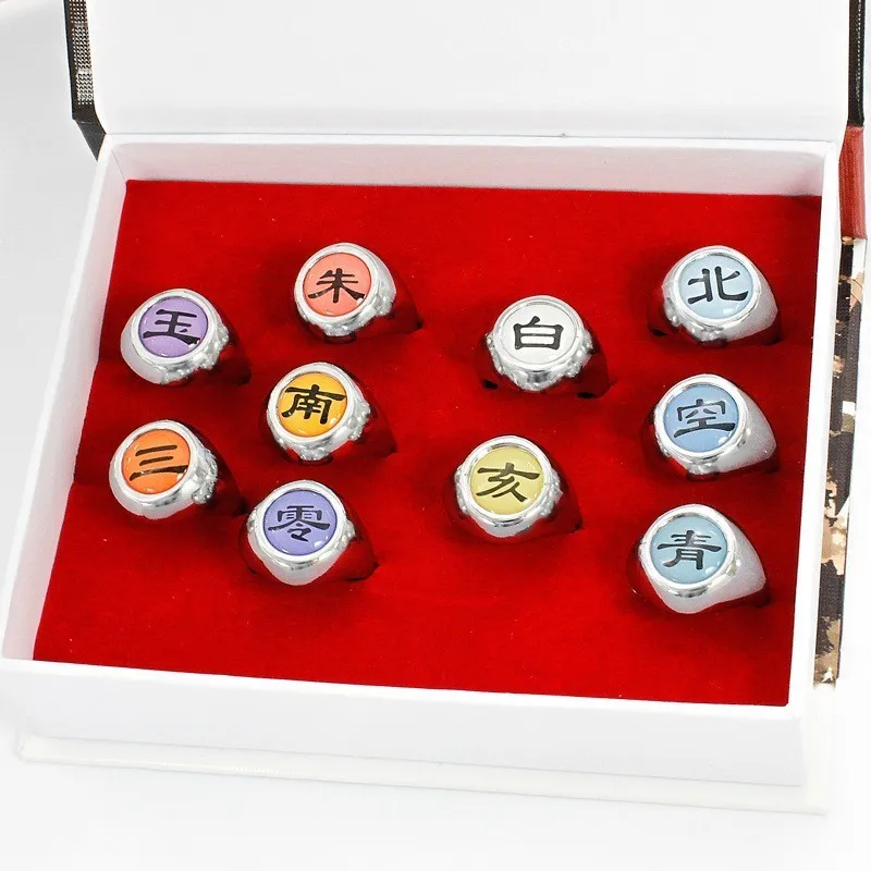 

New For Anime NARUTO Akatsuki Ring Weapon Uchiha Itachi Pain Pendants Rings Cosplay Toy Set Metal Key Chain