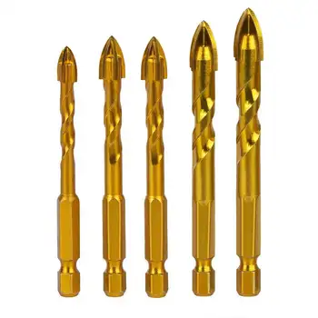

Glass Drill Bits,5pcs Hex Shank Porcelain Spiral Spear Ceramic Tile Glass Marble Cross Drill Bits Set Masorny Drilling Hole Sa