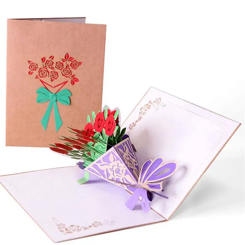  Greeting Card 3D Rose Bouquet Handmade Gift Blessing Small Postcard For Wedding Anniversary Birthda - 32986713401