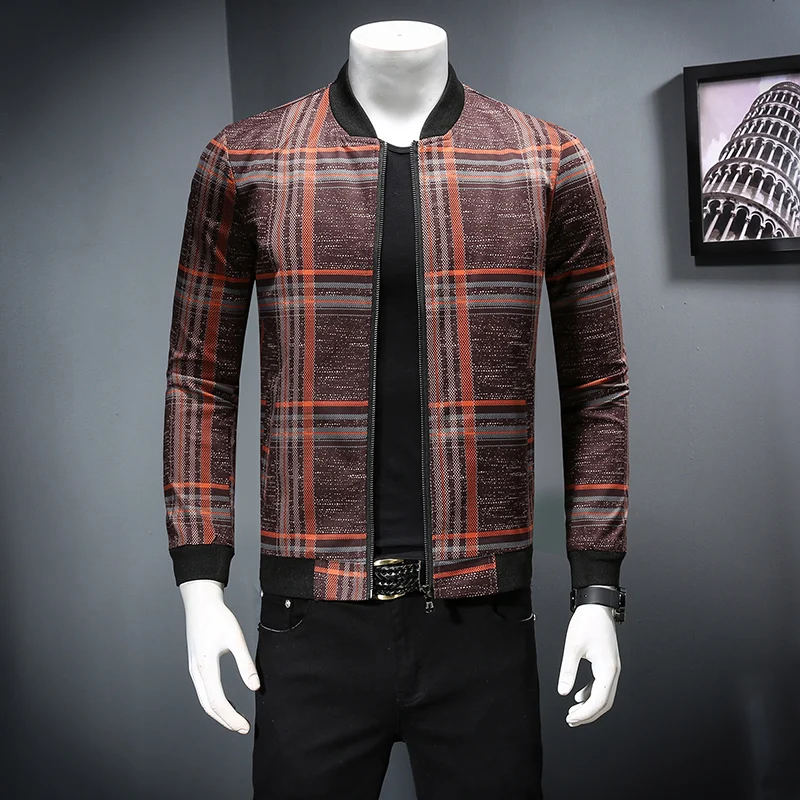 

Casual Plaid Printing Jacket Coat Fashion Brand Mens Bomber Jacket Men Baseball Jackets Chaqueta Hombre Overcoat Male Clothing