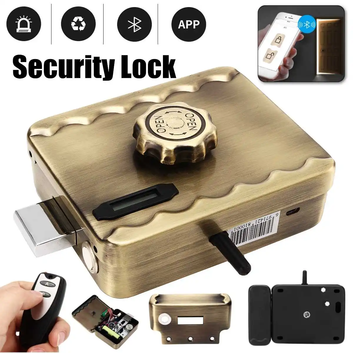 

Remote Control Door Lock Electric Bolt Lock Wireless Anti-Theft Security Lock Bluetooth Access Control System Kit Set 2 Colors