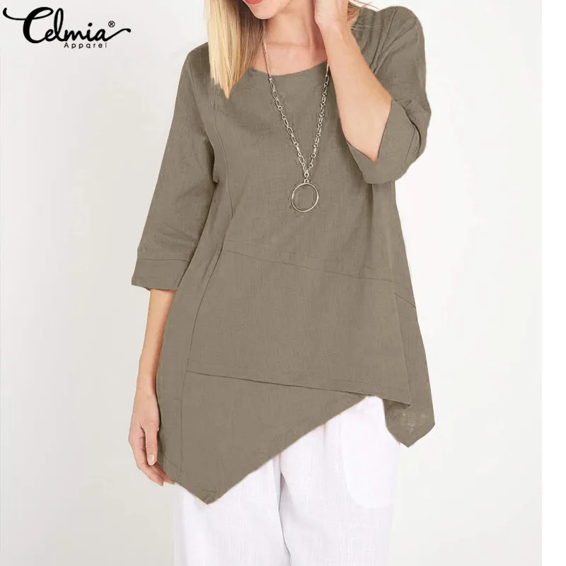 

Celmia 2019 New Harajuku Women Blouse Summer Asymmetrical Tops Crew Neck Loose Casual Tunic Shirt Vintage Blusas Mujer Plus Size