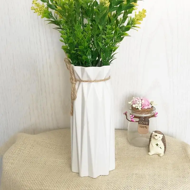 

Origami Plastic Vase White Imitation Ceramic Flowerpot Flower Basket Artificial Flower Arrangement Container Home Decoration