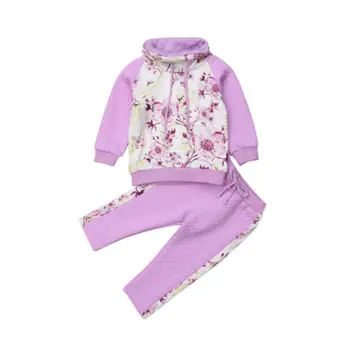 

New Pretty Princess Baby Girls Clothes Long Sleeve Floral Patchwork Sweatshirt Tops+long Belt Purple Pants Toddler Autumn Outfit