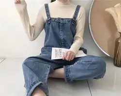 Осень 2018 г. Новый для женщин синий повседневное Комбинезоны для свободные ремень женский джинсовый комбинезон корейской моды длинные Джинс