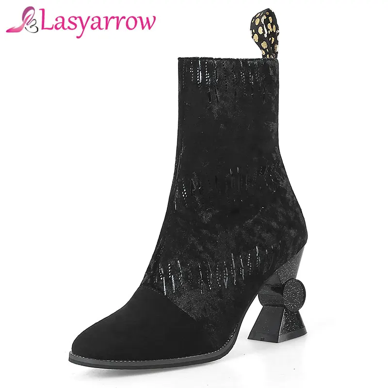 Lasyarrow/Брендовая обувь женские ботильоны в стиле панк модная на молнии Botas Mujer цвет