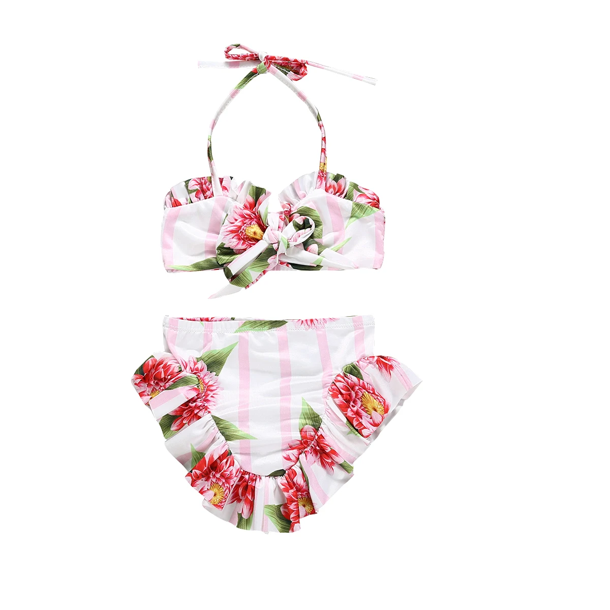 

2Pcs Floral Ruffles Girl Swimwear Toddler Baby Kids Girl Swimsuit Beachwear Bathing Suit Children Clothes Summer Girls Clothing