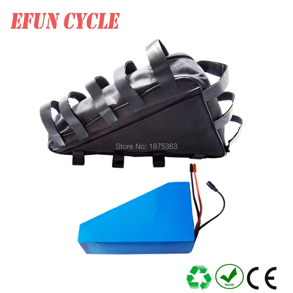 

Free shipping BBSHD triangle shape battery 52V 35Ah rechargeable Li-ion 18650 battery pack for fat tire bike with trianle bag