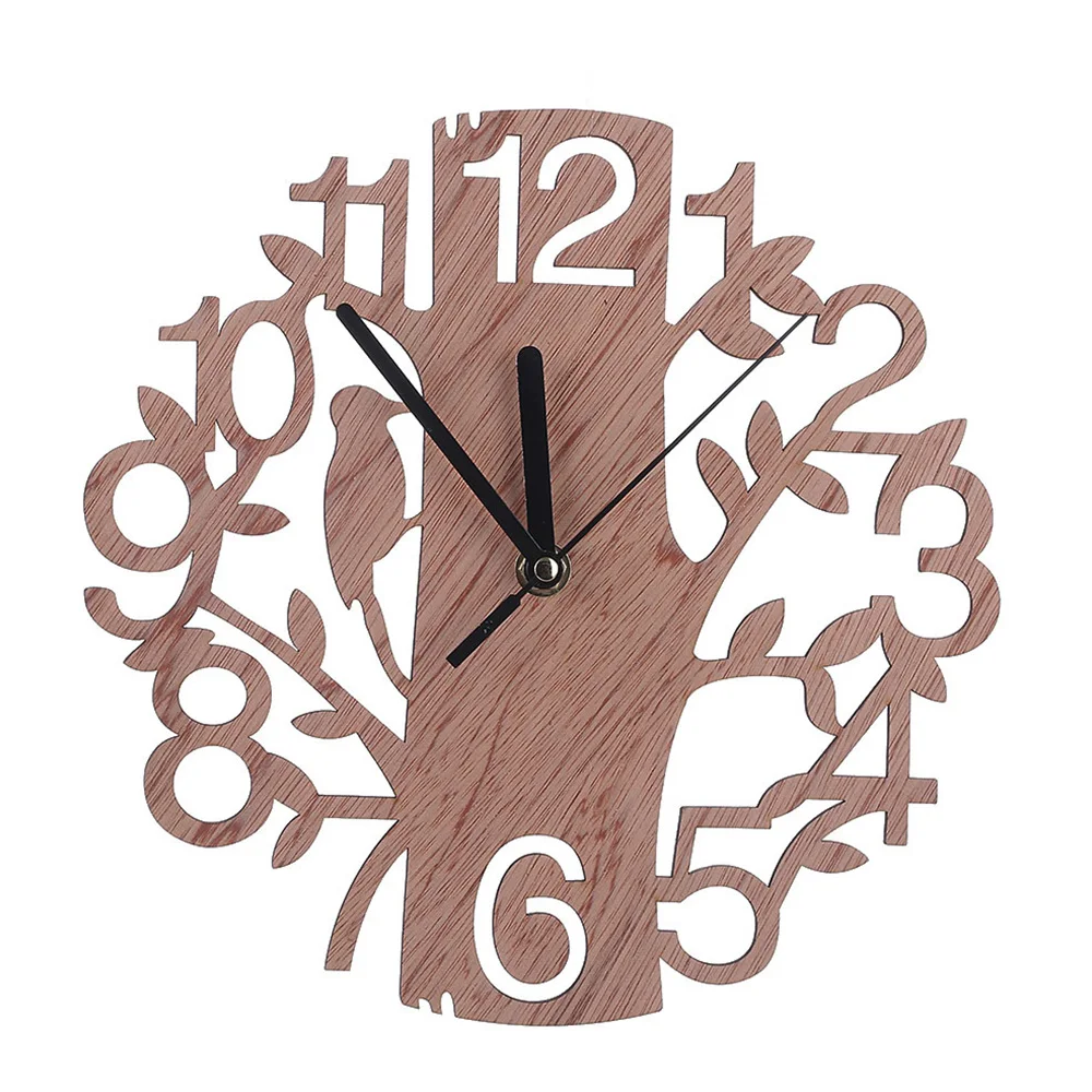 

Hollow Tree Decoration Round Wooden Out Wall Clock Living Room Home Office Ornament Gift Wall Watch