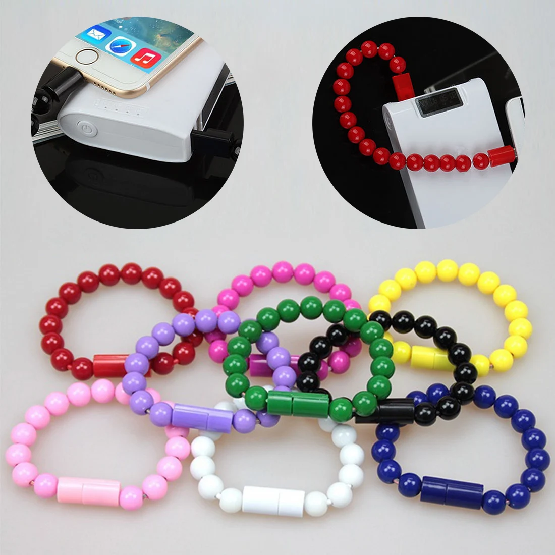 Creative Portable USB Charging Bracelet Beads Charging Cable Wearable