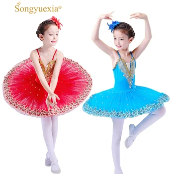 

Professional Ballet Tutu Child Swan Lake Costume White Red Blue Ballet Dress for Children Pancake Tutu Girls Dancewear 3 colors