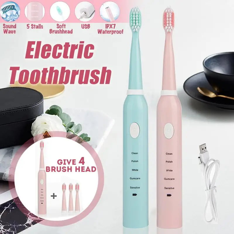 Rechargeable Sonics Electric Toothbrush Timing Ultrasonic Whitening Teeth Vibrator Wireless Oral Hygiene 4pcs Soft Brush Heads Rechargeable Sonics Electric Toothbrush Timing Ultrasonic Whitening Teeth Vibrator Wireless Oral Hygiene 4pcs Soft Brush Heads
