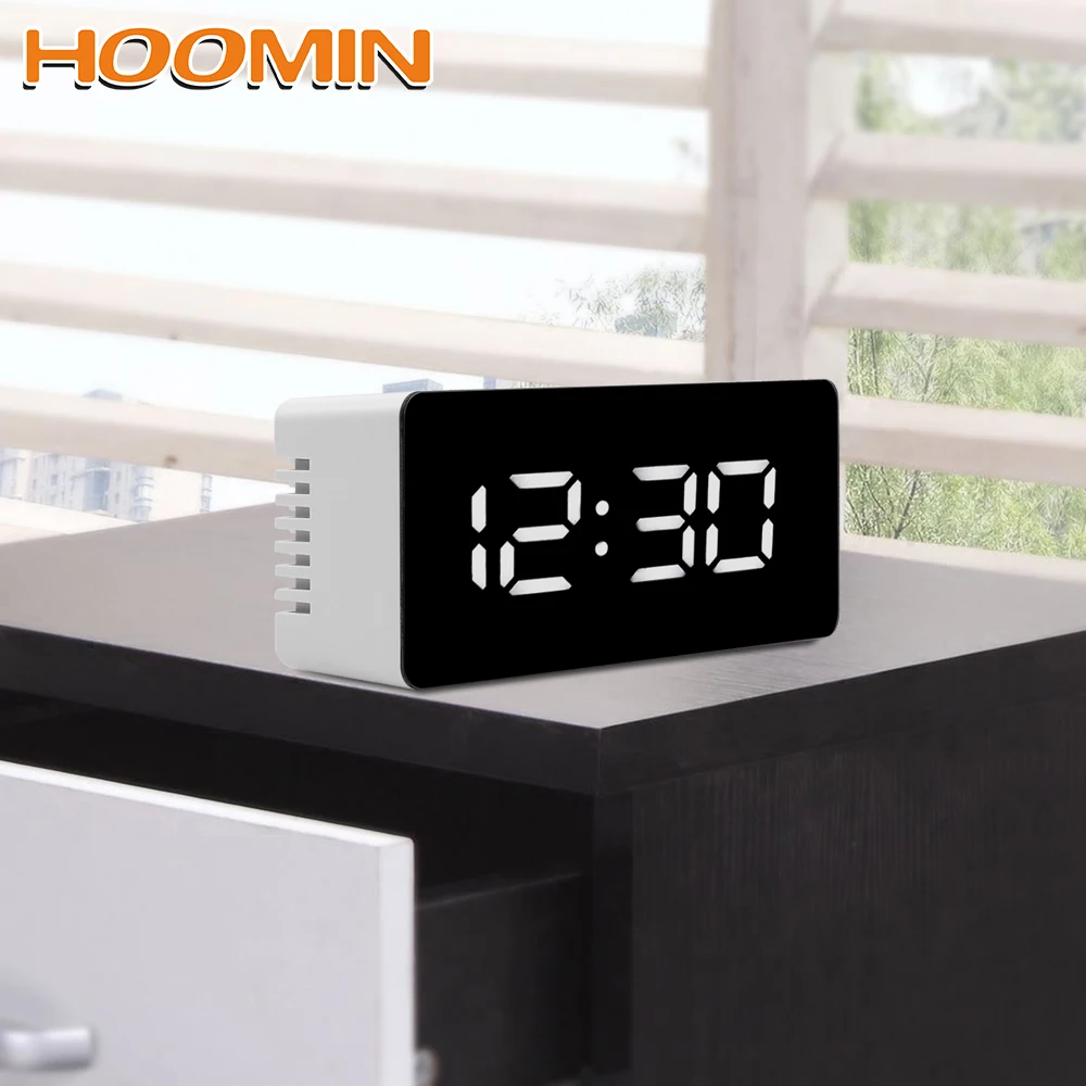 HOOMIN Digital LED Display Desktop Clock Thermometer USB & Battery Operated Table Alarm Clocks Mirror with Snooze Function | Дом и сад