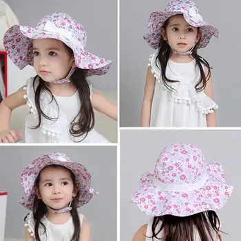

Fashion Summer Cute Cotton Sun Hats Floral Print Girl Children Beach Cap Spring/Summer Cotton Baby Girls Outdoor Bowknot Sun Hat
