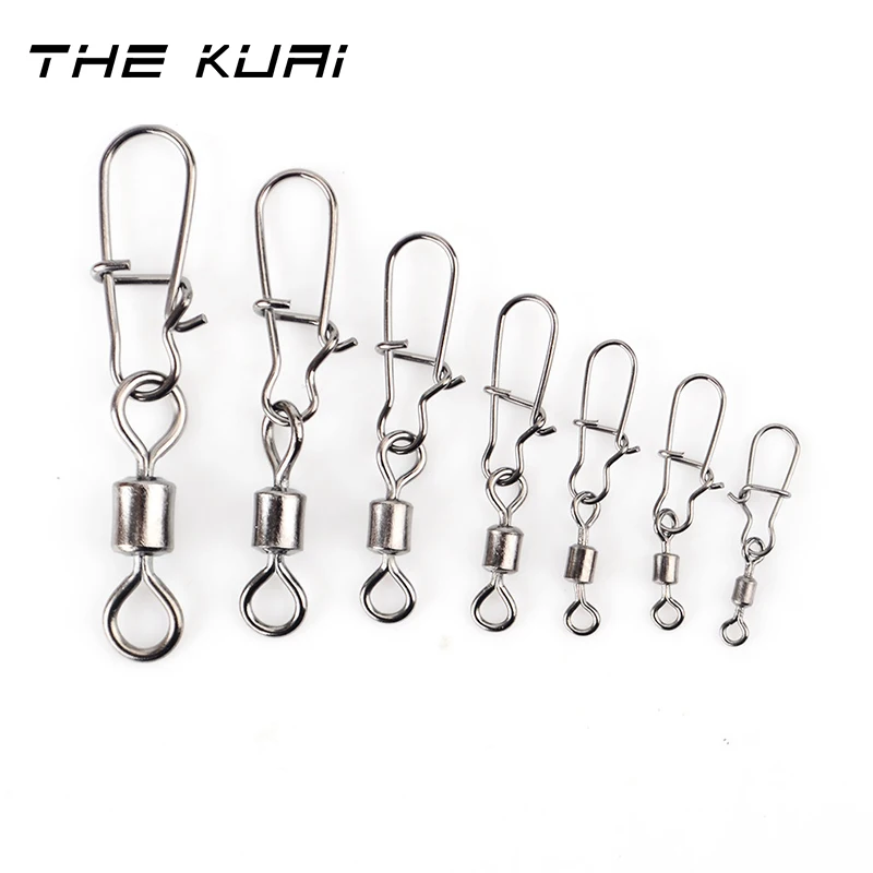

THEKUAI 1 Pack 1/0# 3/0# 2# 4# 6# 8# 10# 12# Fishing Rolling Swivel With Fast Lock Snap Fish Hook Lure Connector Terminal