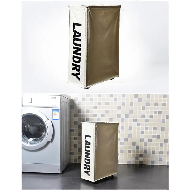 OUNONA طوي سلة تخزين ملابس الملابس القذرة اللعب سلة التخزين غسل الملابس بن قماش سلة الغسيل مع عجلات