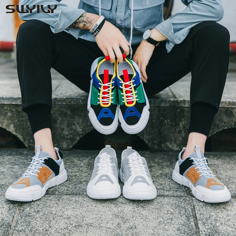 Мужские кроссовки на платформе SWYIVY синие из Вулканизированной Ткани дышащие