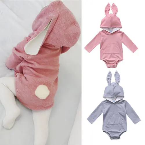 Боди-костюм для новорожденных девочек; комбинезон с капюшоном и заячьими ушками; детская одежда; Пасхальный костюм для детей от 0 до 24 месяцев