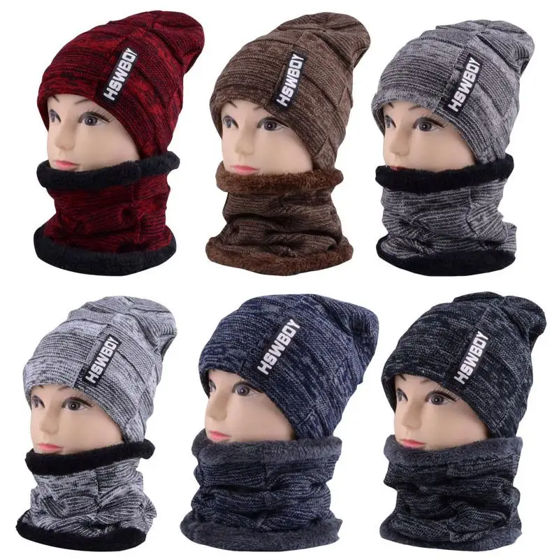 

Warm Knit Hat Cap 2 Pieces Set Outdoor Thicken Wool Beanie Mask Caps Scarf For Men Women Autumn Winter Cold Hats Masks Beanies
