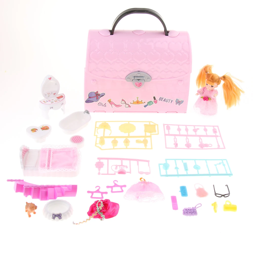 

Portable Folding Doll House Playset, Kids Pretend Play Princess Dream House with Furniture Toys Set for Girls