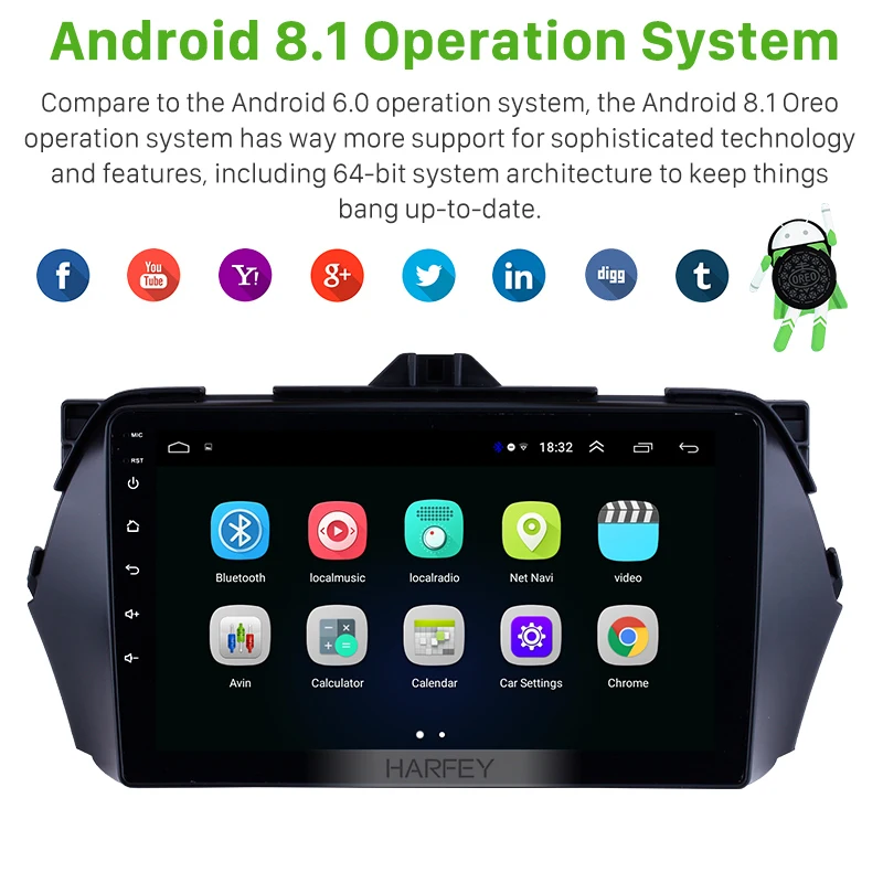 Flash Deal Harfey 9 Inch Android 8.1 HD touchscreen car multimedia player GPS Navigation System For 2016 Suzuki Alivio Bluetooth Radio 1