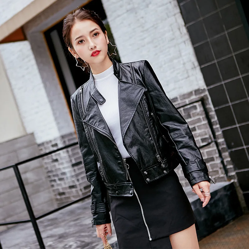 Zipper Veste Nouveau white Ad92600xl Patchwork Modèle Printemps Black High 2019 Solide ewq À Revers Manches Manteau Pu Été Street Femmes Longues q17gnRBwT