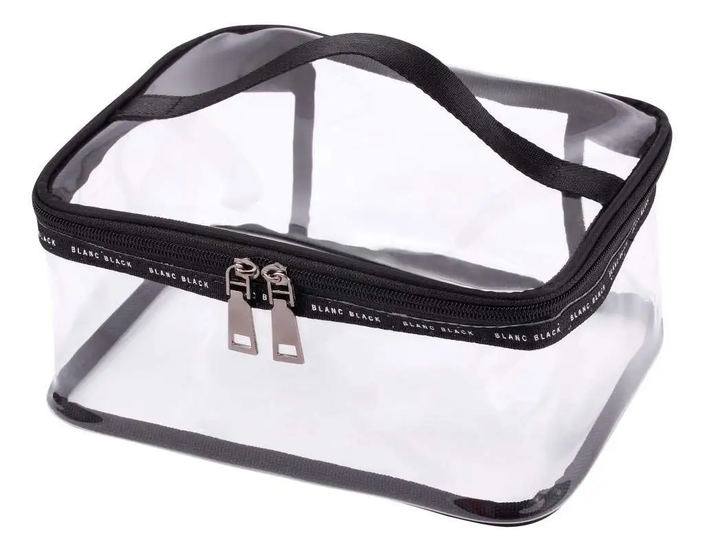 

AUAU Black + transparent Travel Cosmetic Bag Makeup Train Case Organizer with Top Handle
