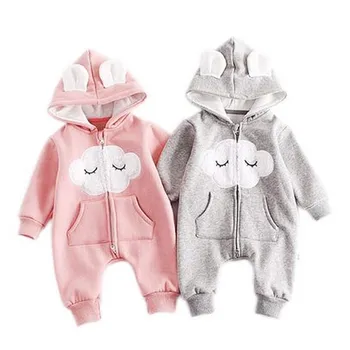 

Cute Baby Boys Girls Thick Romper Autumn Winter Warm Toddler Baby Boy Girl Ear Hooded One-piece Romper 2019 Cozy Cotton Jumpsuit